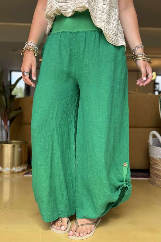 Pure Linen Jensen Hook Up Palazzo Emerald 